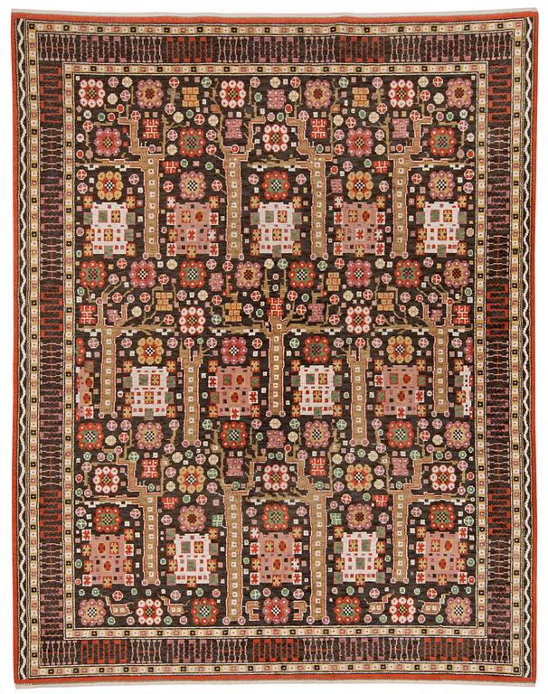 Märta Måås-Fjetterström, CARPET. "Svarta trädgårdsmattan". Knotted pile (flossa). 389 x 303 cm. Signed AB MMF.