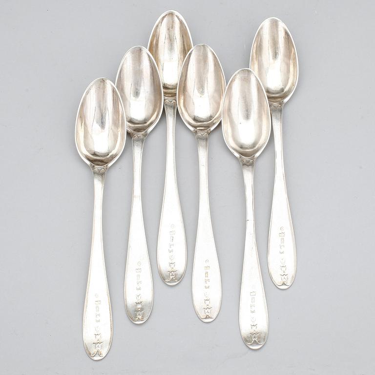 TESKEDAR, silver, 6 st, delvis Jacob Möller, Malmö, 1817. Tot vikt 202 gram.