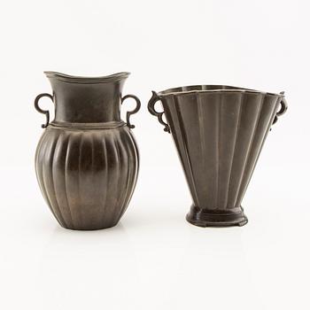 Just Andersen, two vases in bronze from the first half of the 20th century.