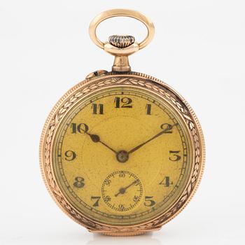 Pocket watch, 14K gold, chain in 14K gold, 32.5 grams.