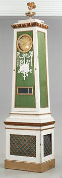 A Grand late Gustavian musical loncase clock with organ pipes, signed and dated in Stockholm by Peter Strand 1798.