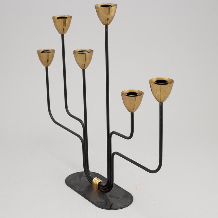 Gunnar Ander, a brass and metall six-light candelabra from Ystad Metall.