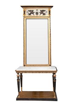 564. A MIRROR WITH CONSOLE TABLE.