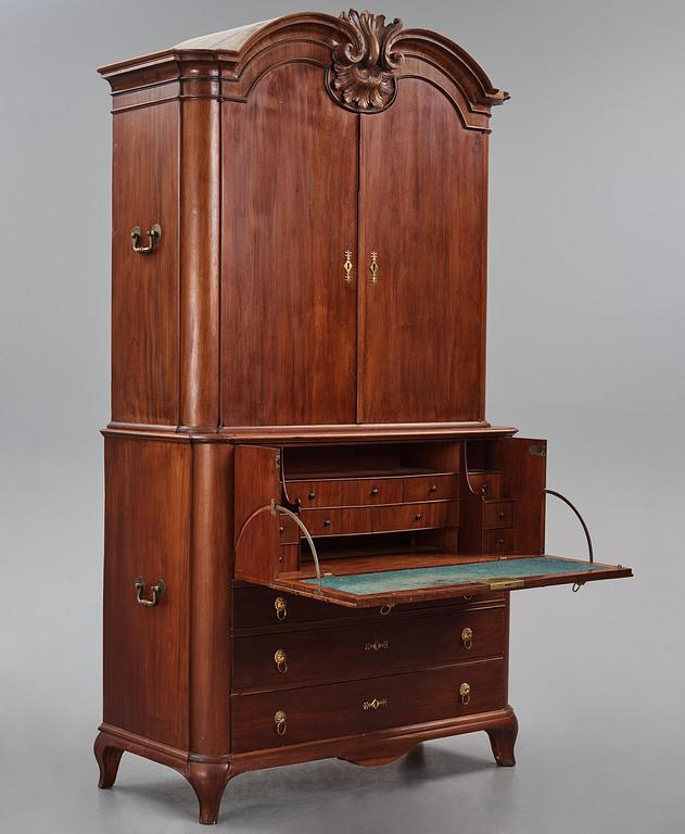 A Swedish rococo mahogany writing cabinet attributed to N. Dahlin (master in Stockholm-1761-87).