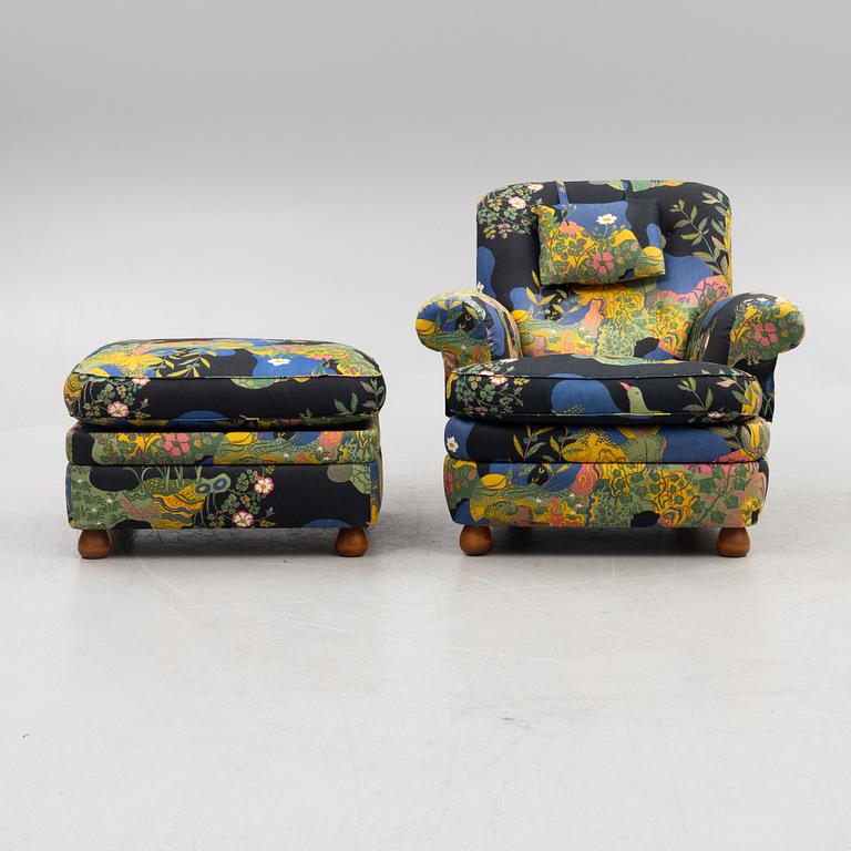 Josef Frank, armchair with footstool, model 336, Svenskt Tenn.