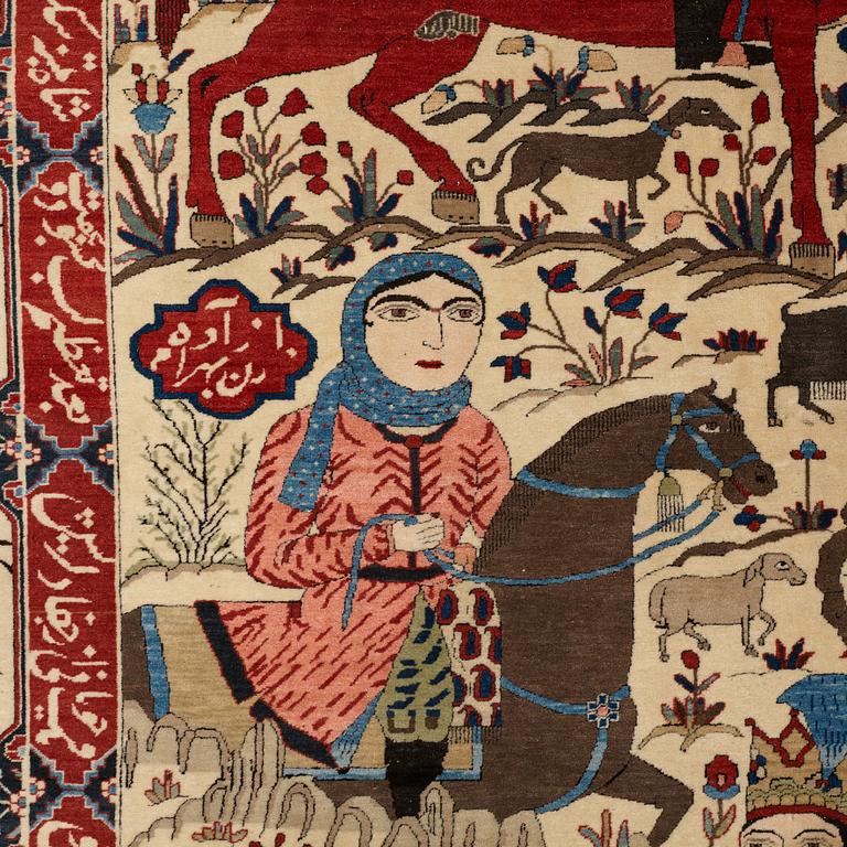 A RUG, semi-antique Kashan figural, so called Motachem, ca 205,5 x 140,5 cm.