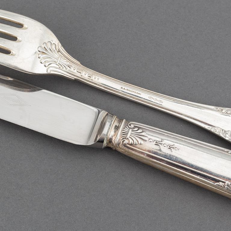 An Italian 20th century set of silver cutlery, marked SA Caldironi.