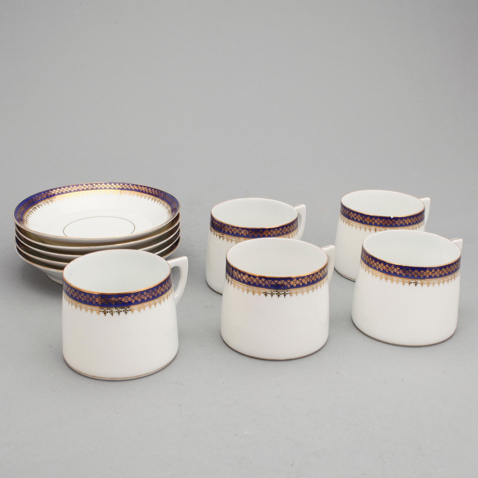 TEKOPPAR, 5 st, porslin, Francis Gardner, Moskva, Ryssland, omkring 1900.