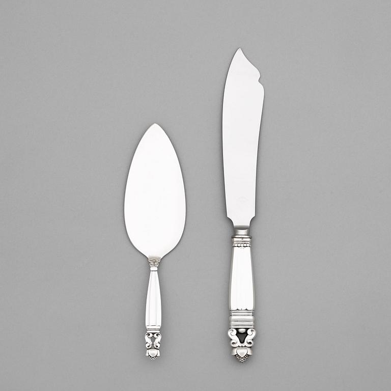 A Johan Rohde 'Acorn' cake knife and server, Copenhagen 1933-44, sterling.
