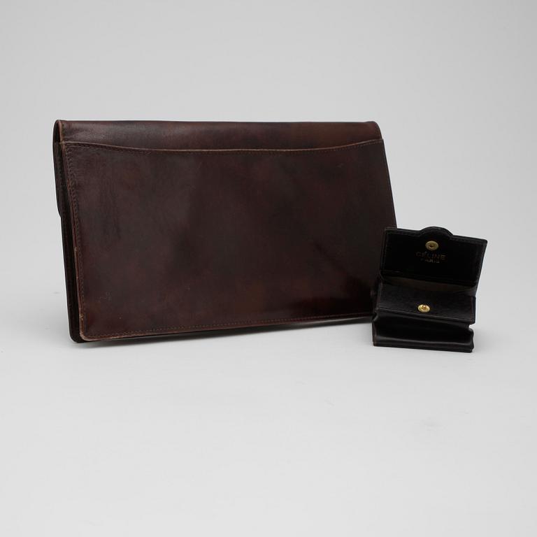 CÉLINE, a brown leather clutch bag and purse.
