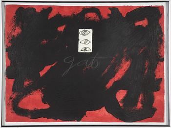 Antoni Tàpies, färgetsning, signerad HC, utgiven 1988.