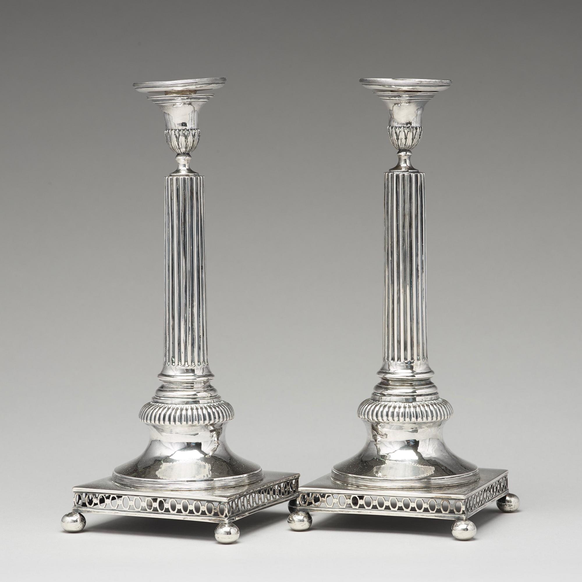 Arvid Floberg, ljusstakar, ett par, silver, Stockholm 1798. Gustavianska.