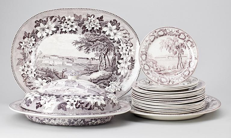 SERVISDELAR, 19 delar, flintgods, Gustafsberg, 1800-talets första hälft.