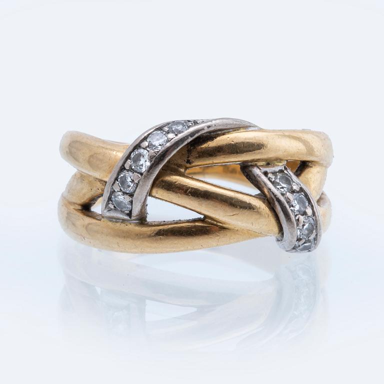 Englebert ring 18K gold with brilliant-cut diamonds 0,18 ct inscribed, size approx 53.