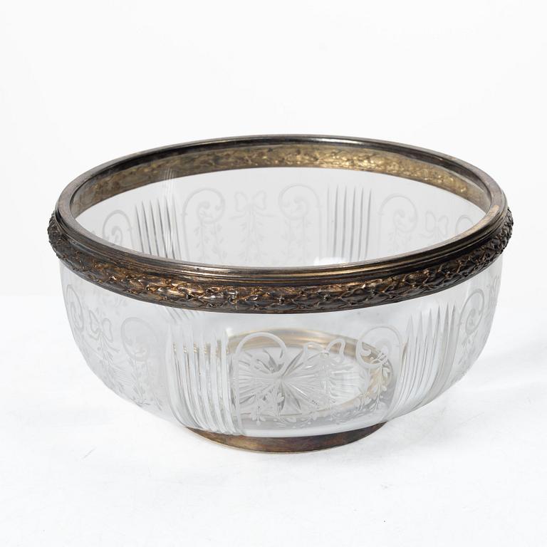 A French silver and glass bowl, mark of Georges Falkenberg, Paris, early 20th century.