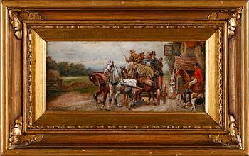 OKÄND KONSTNÄR, olja på pannå, otydligt signerad, England, sent 1800-tal.