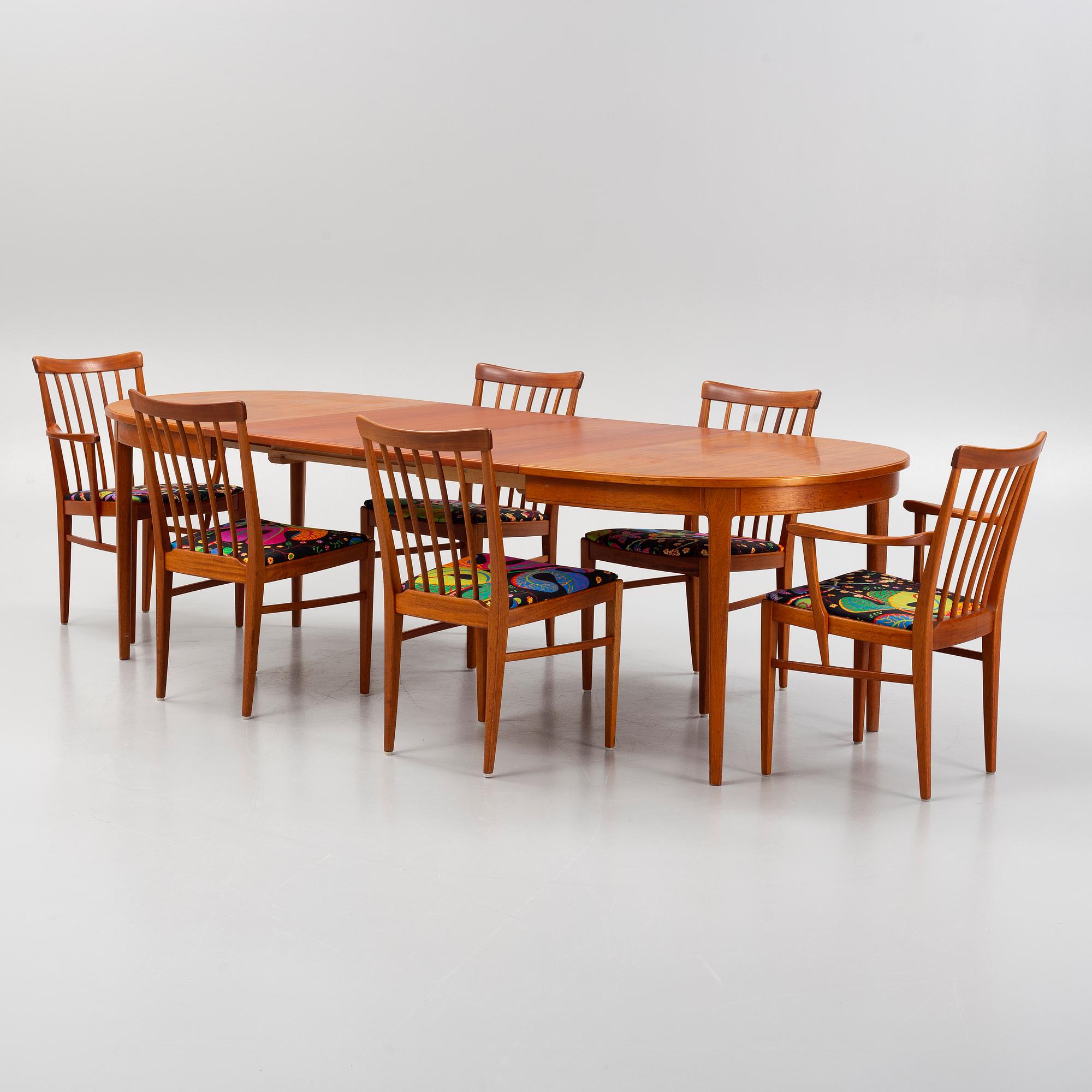 Carl Malmsten, a 'Herrgården' dining table and six chairs, Bodafors, second half of the 20th Century.