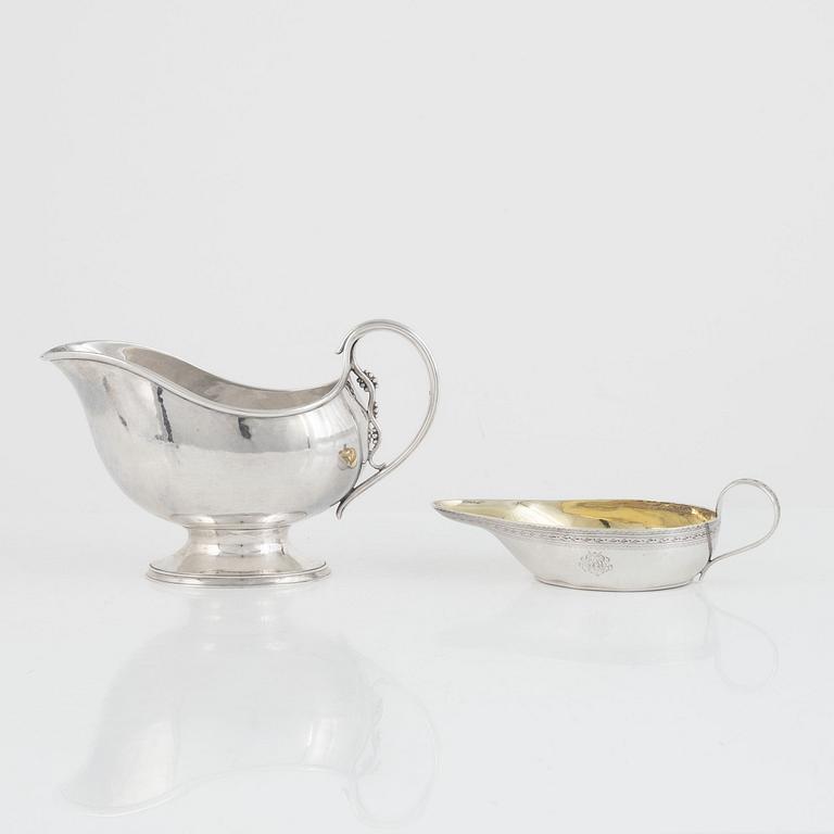 Såssnipor, 2 st, silver, bl.a. Bendix Johan Schnee (verksam 1796-1822), Danmark.