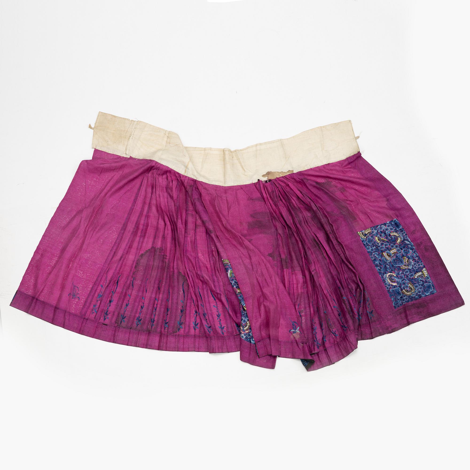 Two Chinese embroidered silk skirts, Qing dynsty, beginning of the 19th century.