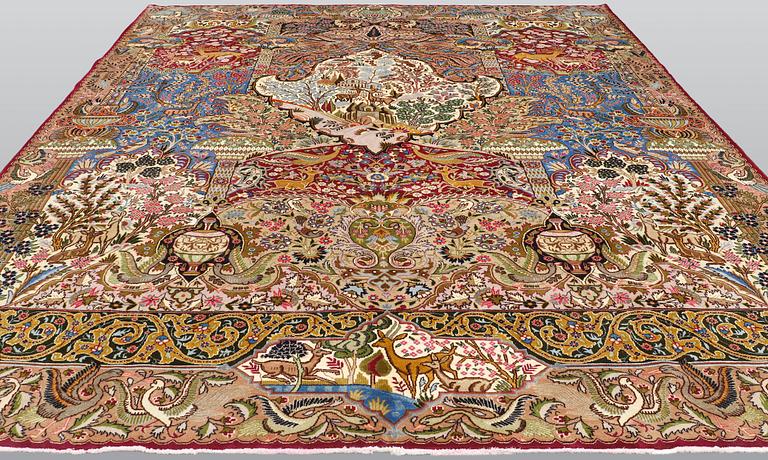 A carpet, Figural Kashmar, ca 385 x 295 cm.