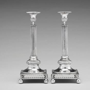 A pair of Swedish 18th century silver candlesticks, mark of Pehr Zethelius, Stockholm 1794.