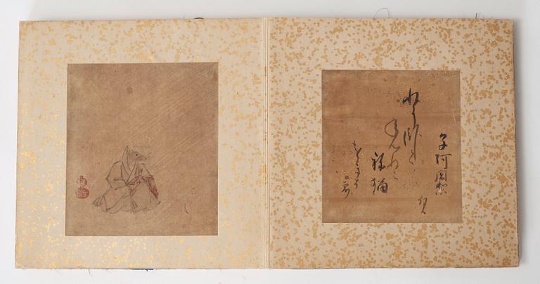 ALBUM, 12 målningar med kalligrafi. Japan, Meiji (1868-1912).
