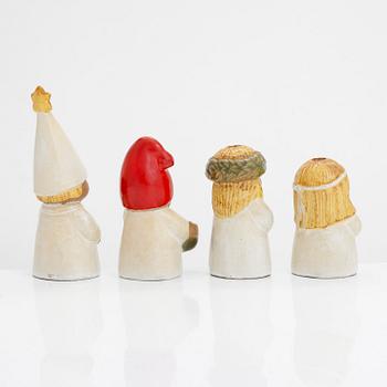 Lisa Larson, figuriineja/kynttilänjalkoja, 4 kpl, kivitavaraa, Gustavsberg. Signeeratut massaan.