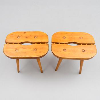 Ilmari Tapiovaara, Two mid 20th century special edition 'Pirkka' stools likely manufactured by Laukaan Puu, Finland.