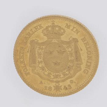 A gold 2 ducat coin Karl XIV Johan of Sweden, 1843.