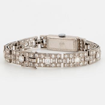 Platinum and brilliant-cut diamond art déco ladies watch.