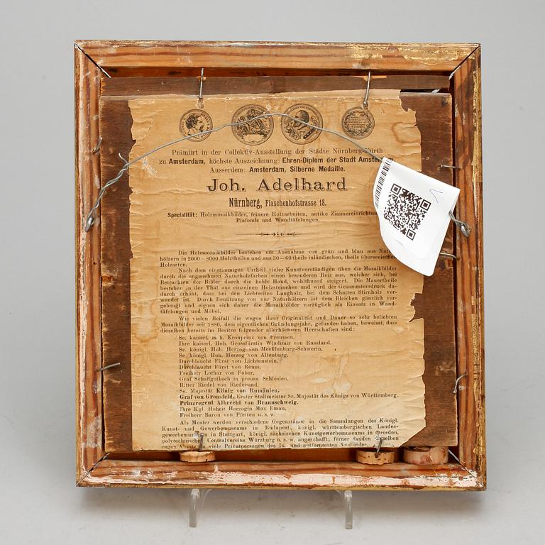 JOHANN ADELHARD, blandteknik med intarsia. Monogramsignerad.