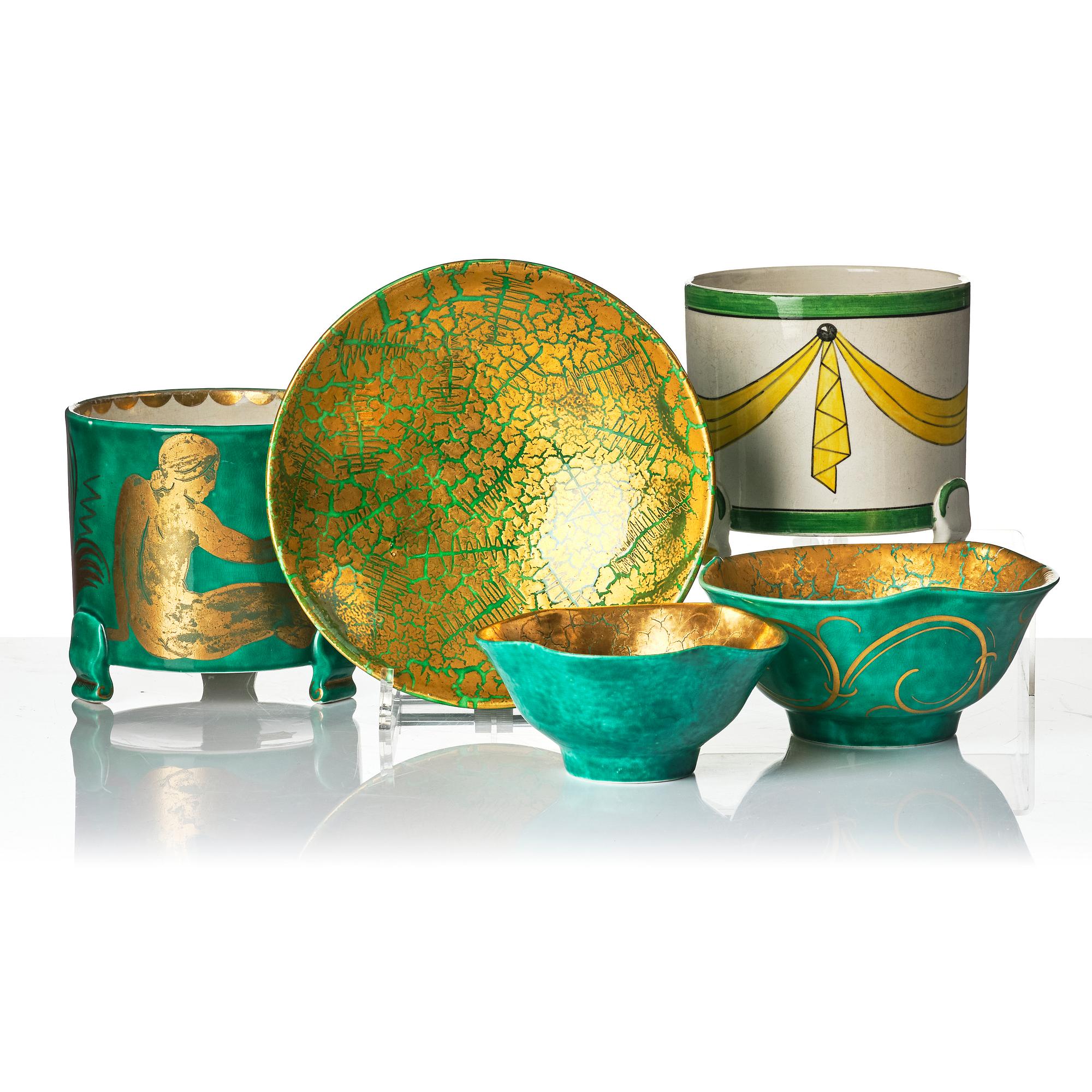 Wilhelm Kåge, outer casing, 2 pieces and bowls, 3 pieces, stoneware, Gustavsberg, most dated 1927-29.