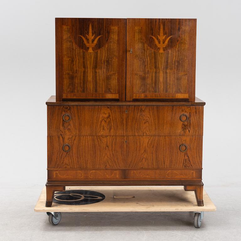 Erik Chambert, a mahogany and rosewood veneered Swedish Grace secretaire, Chamberts Möbelfabrik, 1920's/30's.