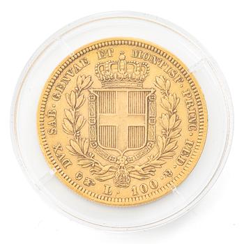 Guldmynt, Italien, Piedmont-Sardinien, Carlo Alberto, 100 Lire, 1834.