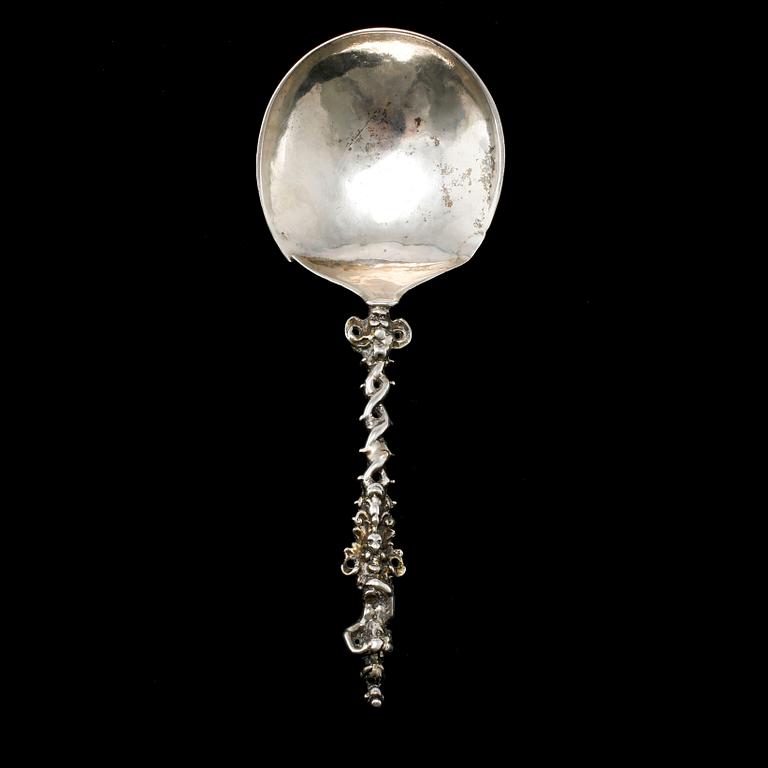 A Dutch 18th century silver spoon, unidentified marks.