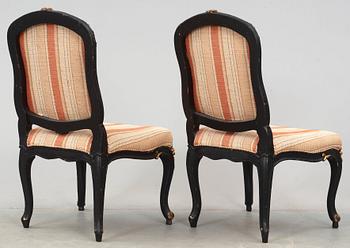 A pair of Louis XV chairs by F Reuze, master in Paris 1743.
