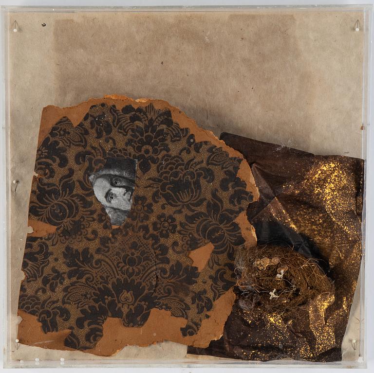 Ingegerd Möller, mixed media and collage in plexi. Signed.