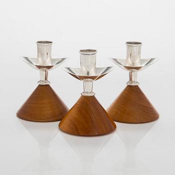 Anna-Greta Eker, three silver and mahogany candlesticks, Auran Kultaseppä, Turku 1961-64.