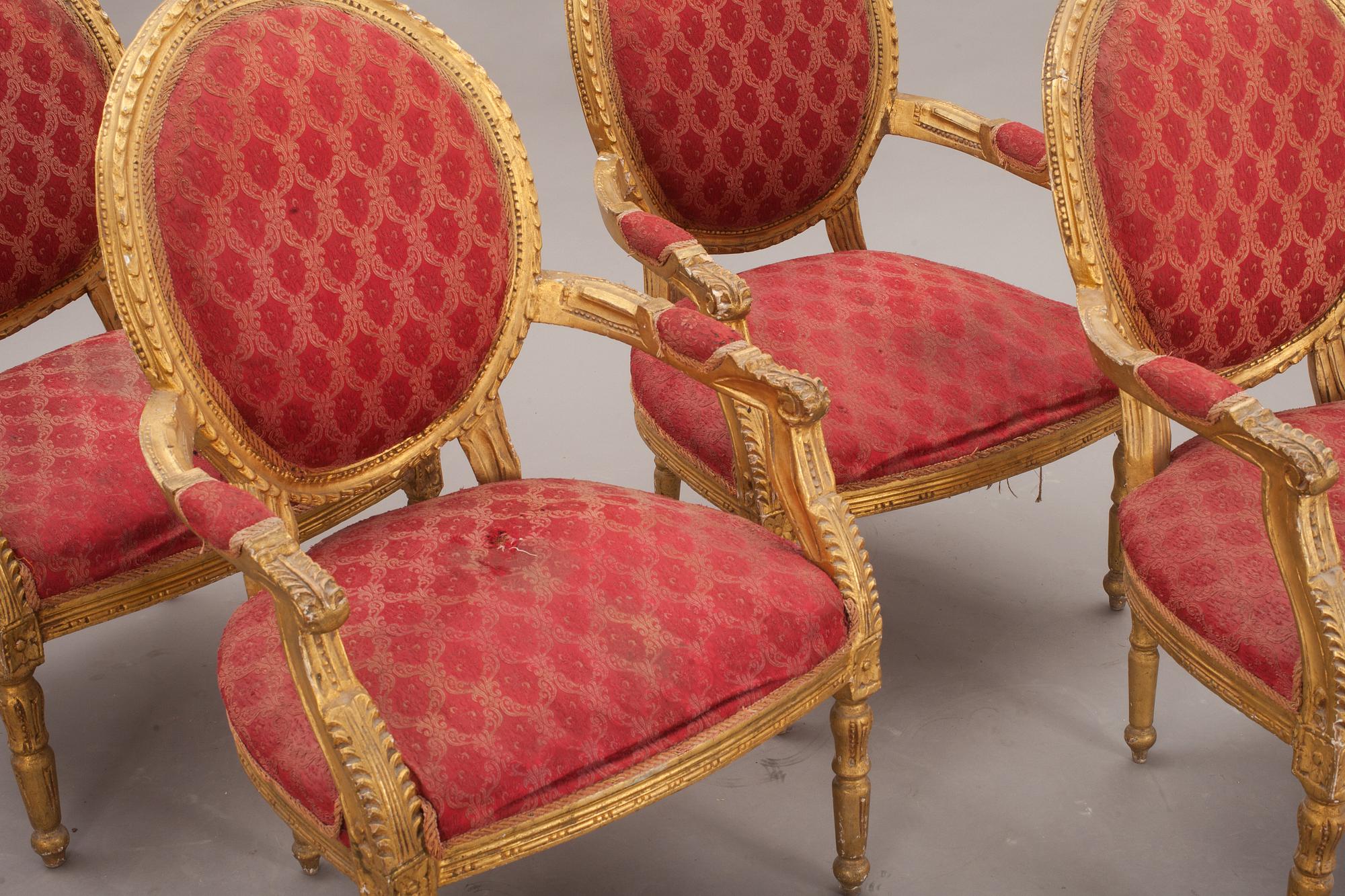 SALONGSGRUPP, 5 delar, gustaviansk stil, 1800/1900-tal.