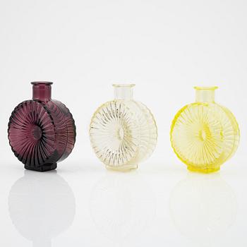 Helena Tynell, a 3-piece set of Sun Bottles for Riihimäen Lasi Oy. Produced 1964-1974.