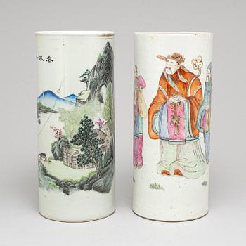 Two Chinese famille rose porcelain hat stands, early 20th century.