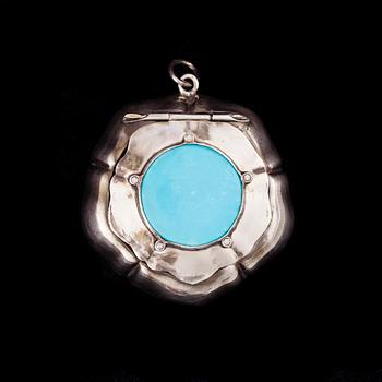 MEDALJONG, silver, turkos, små diamanter. Ryska stämplar 1900-talets början. Vikt 16 g.