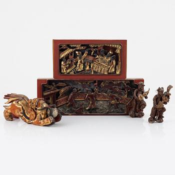 A group of five sculptured wooden decorative objects, late Qingdynasty.