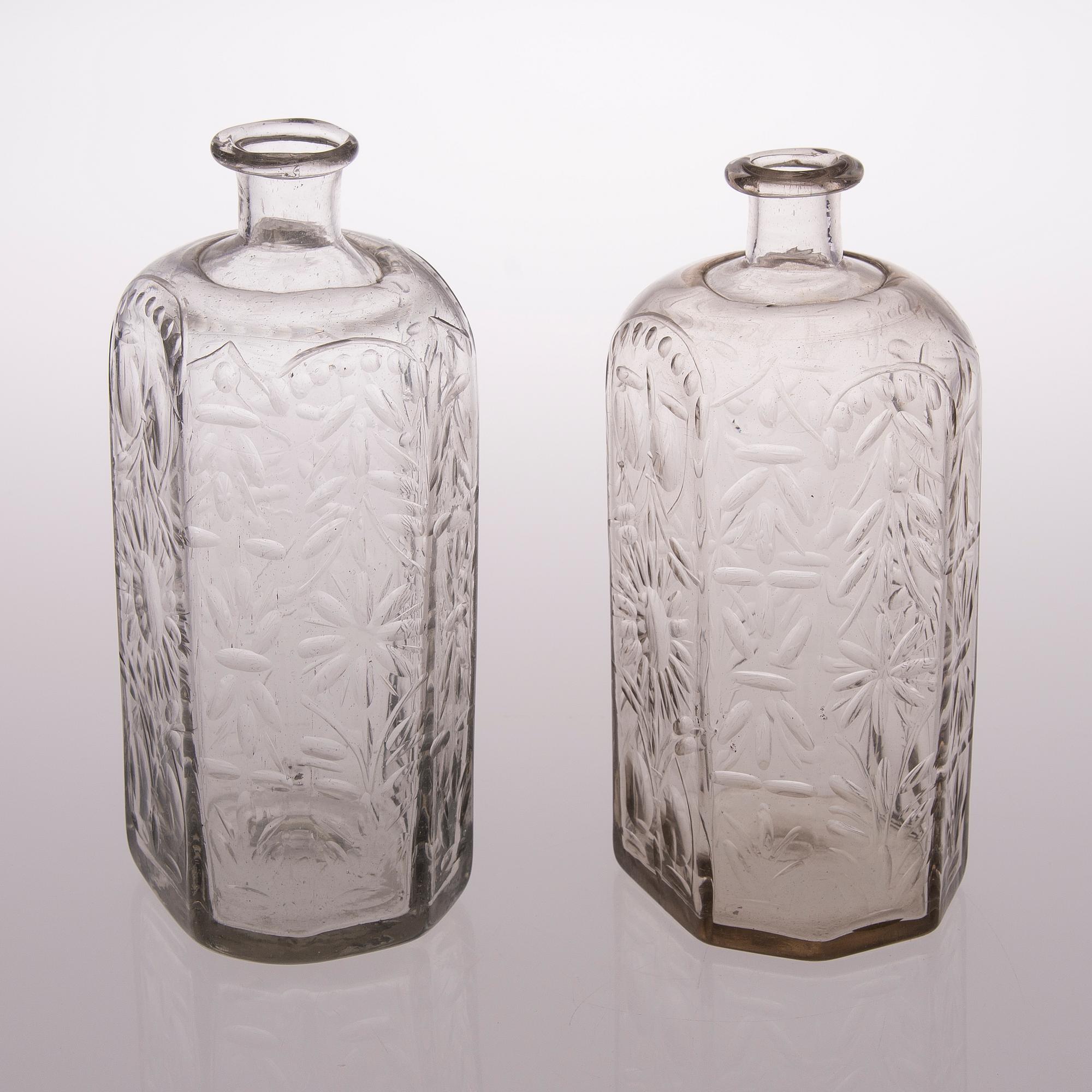 Two 18th century Baroque glass bottles.