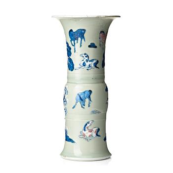 551. A celadon glazed blue and white vase, Qing dynasty, Kangxi (1662-1722).