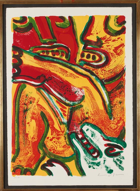 Bengt Lindström, "Les amoureux de rouge"; "Femme au chien loup"; "Chien blanc d'Espagne"; "La tulipe de Hollande".