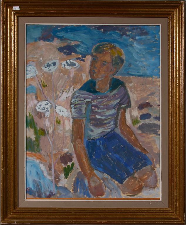 MOLLIE FAUSTMAN, olja på pannå, monogramssign.