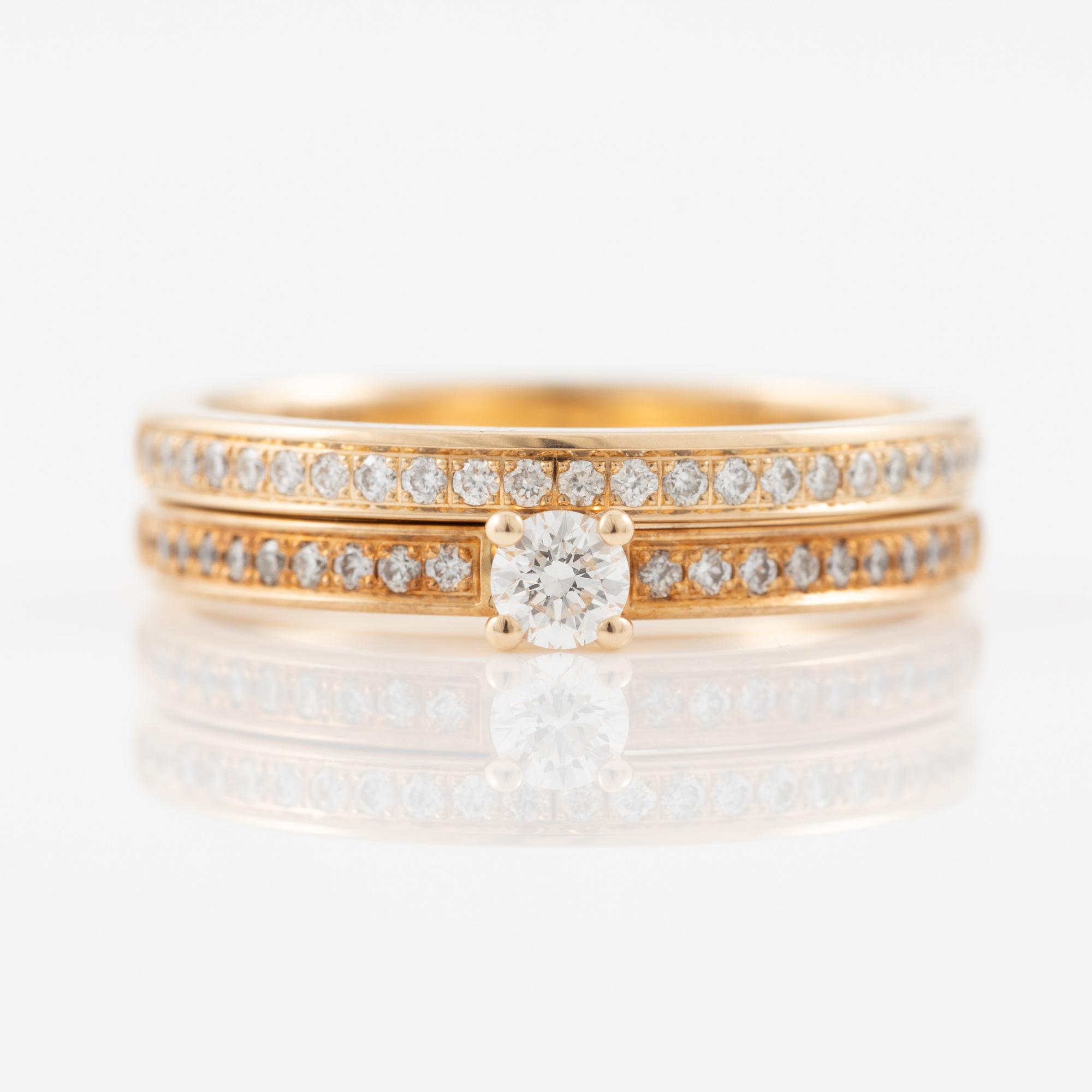 Wedding rings, a pair, Schalins, 18K gold with brilliant-cut diamonds.