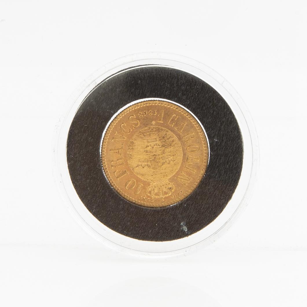 Guldmynt Sverige, Karl XV 1 Carolin 20 Francs, 1868.