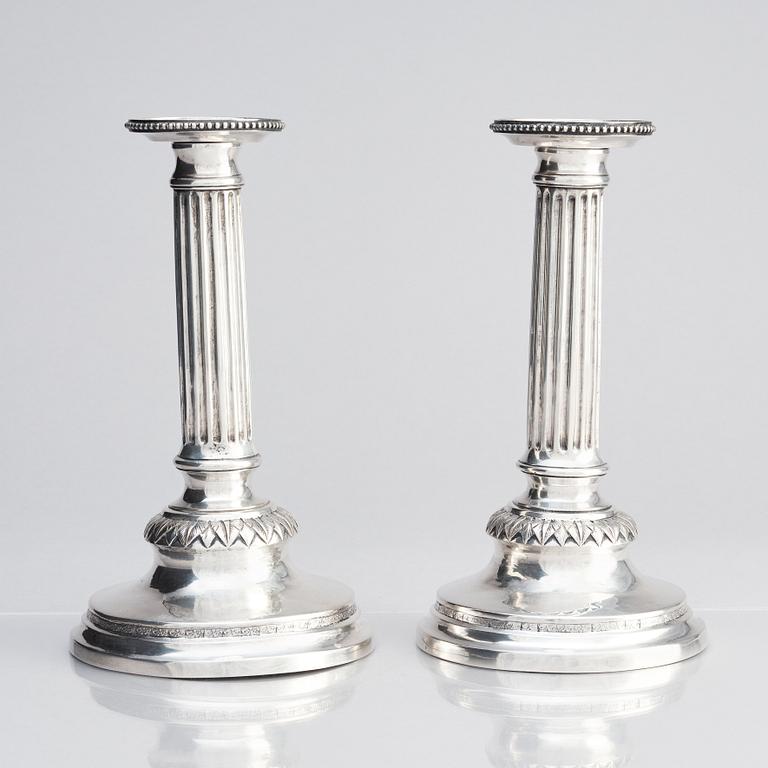 A Swedish pair of 18th century Gustavian silver candlesticks, marks of Petter Eneroth, Stockholm 1793.